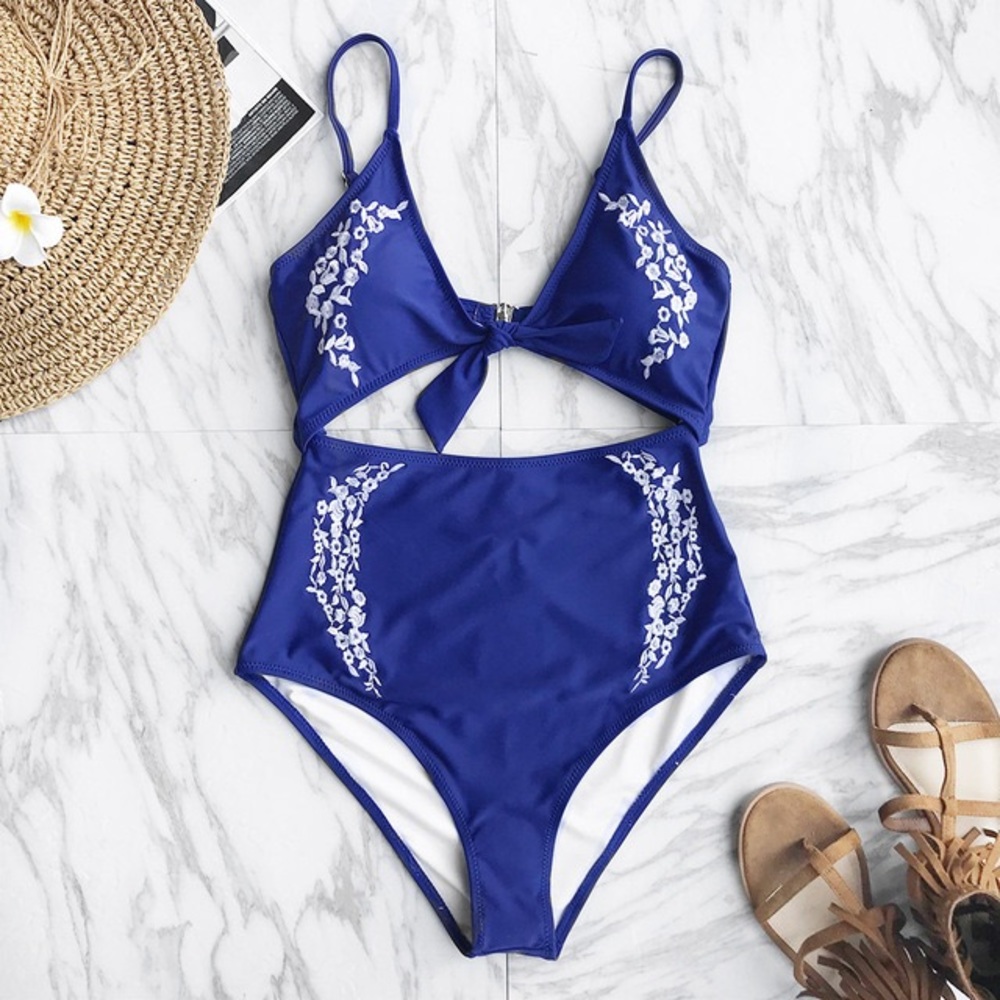 Jasmine Blooms Embroidery One Piece Swimsuit